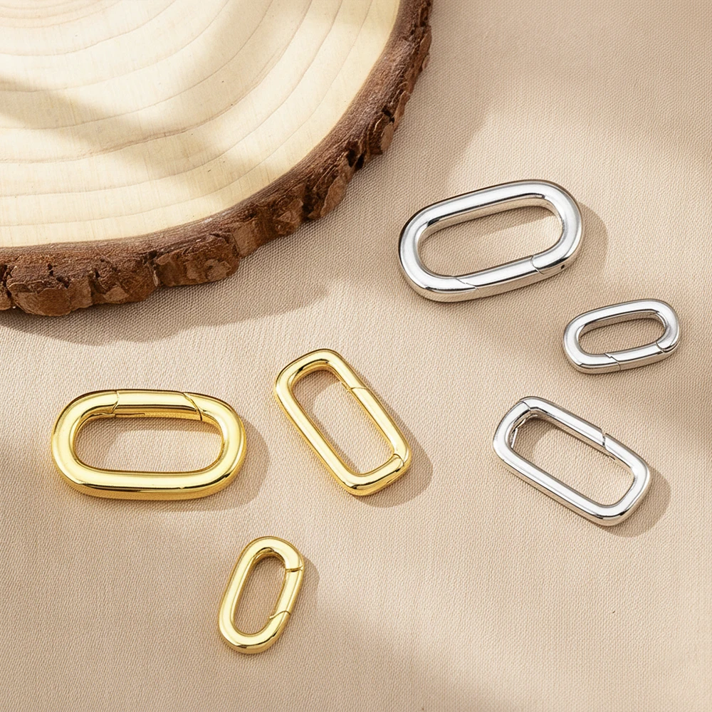 18K Gold Plated Copper Rectangular Oval Spring Clasp DIY Bracelet Necklace Bag Key Carabiner Connector Accessory