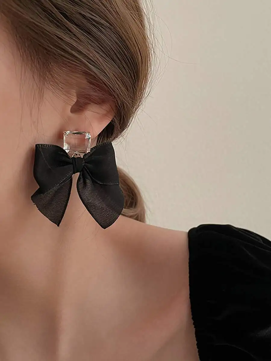 Bow and Square Decor Earrings for Valentine’s Day Mom Gift for Mother’s Day