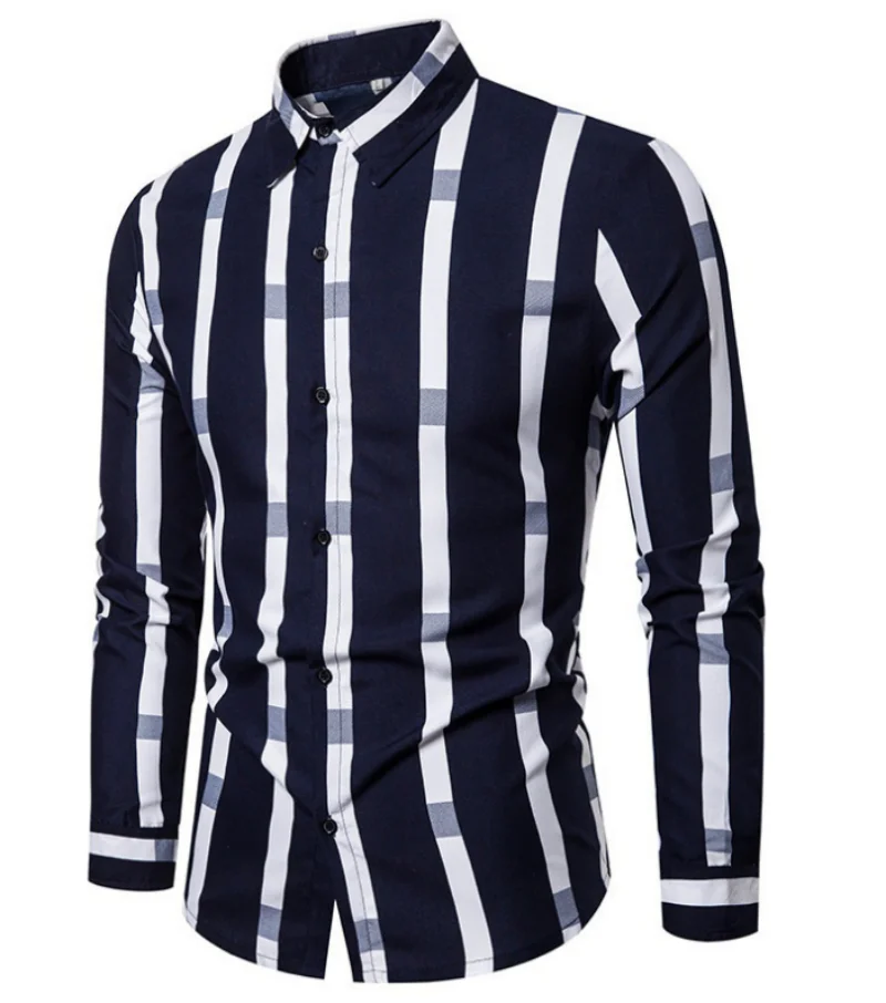 2024 men\'s new casual striped long sleeved seasonal shirt for foreign trade