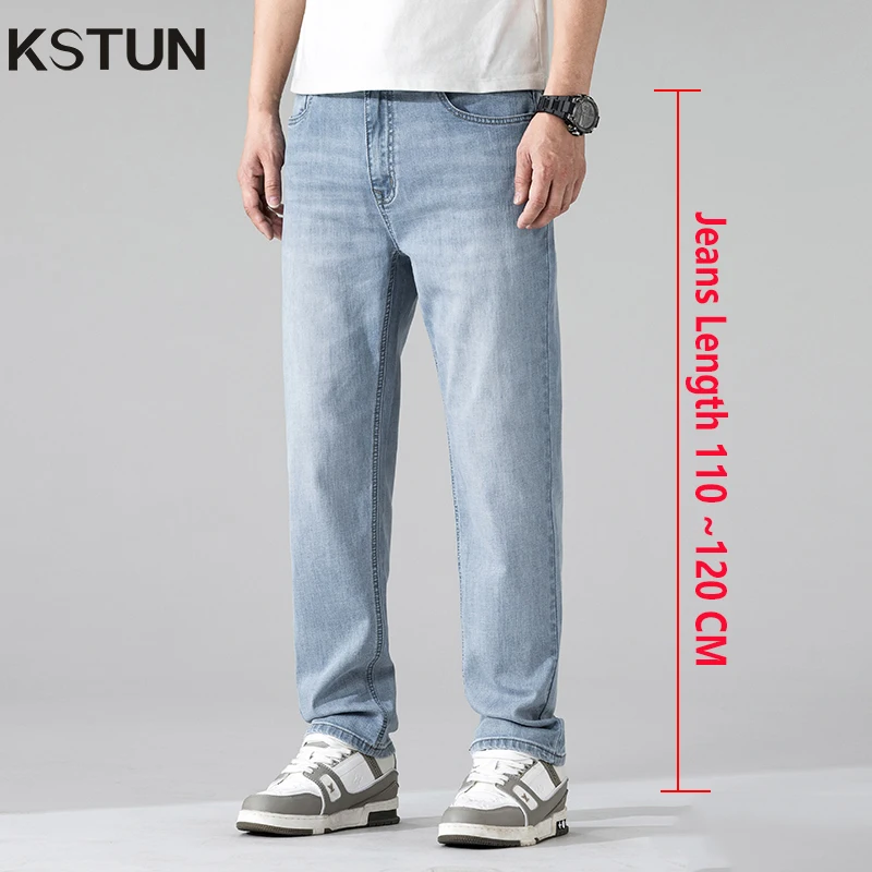 Extra Long Jeans For Tall Men Straight Light Blue Business Casual Full Length Trousers Stretch Men's Clothing Extended Length