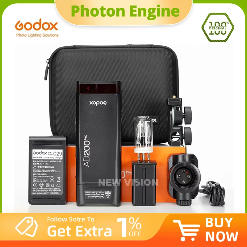 

Godox AD200Pro Outdoor Flash Light 200Ws TTL 2.4G 1/8000 HSS 0.01-1.8s Recycling with 2900mAh Battery