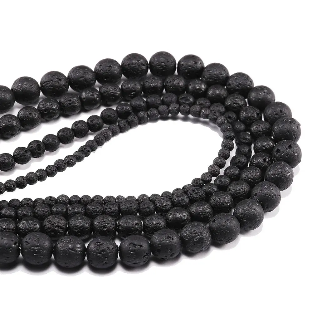 Wholesale Natural Black Lava 6mm 8mm 10mm 12mm round Volcanic Loose Beads for Jewelry Making Or Gift Charms