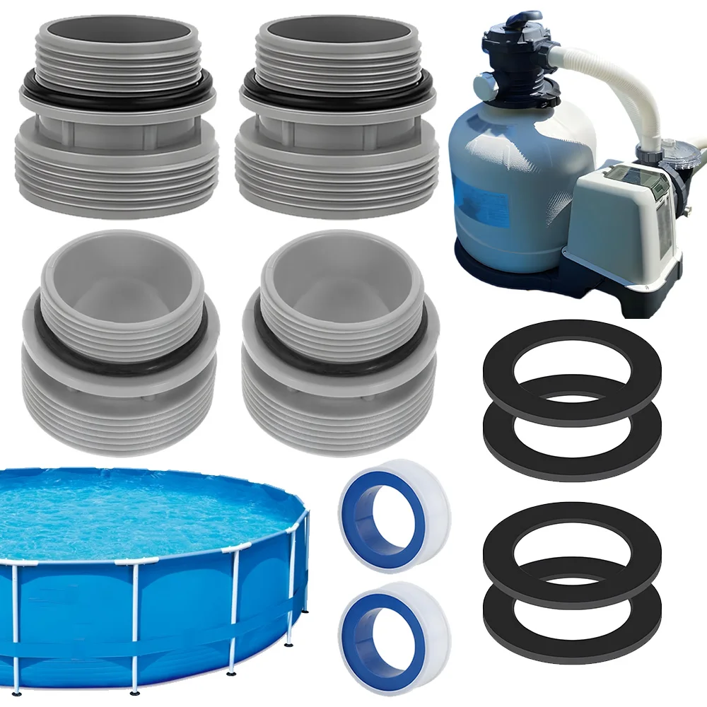 Ensemble de 4 adaptateurs de raccordement pour tuyau de piscine, de 40 mm à 1,5 po et 1,2 po, avec 4 joints toriques et 2 bandes d'étanchéité, compatibles, ajustement universel pour les systèmes de filtration de piscine hors sol, kit de connexion rapide anti-fuite pour l'entretien de la piscine
