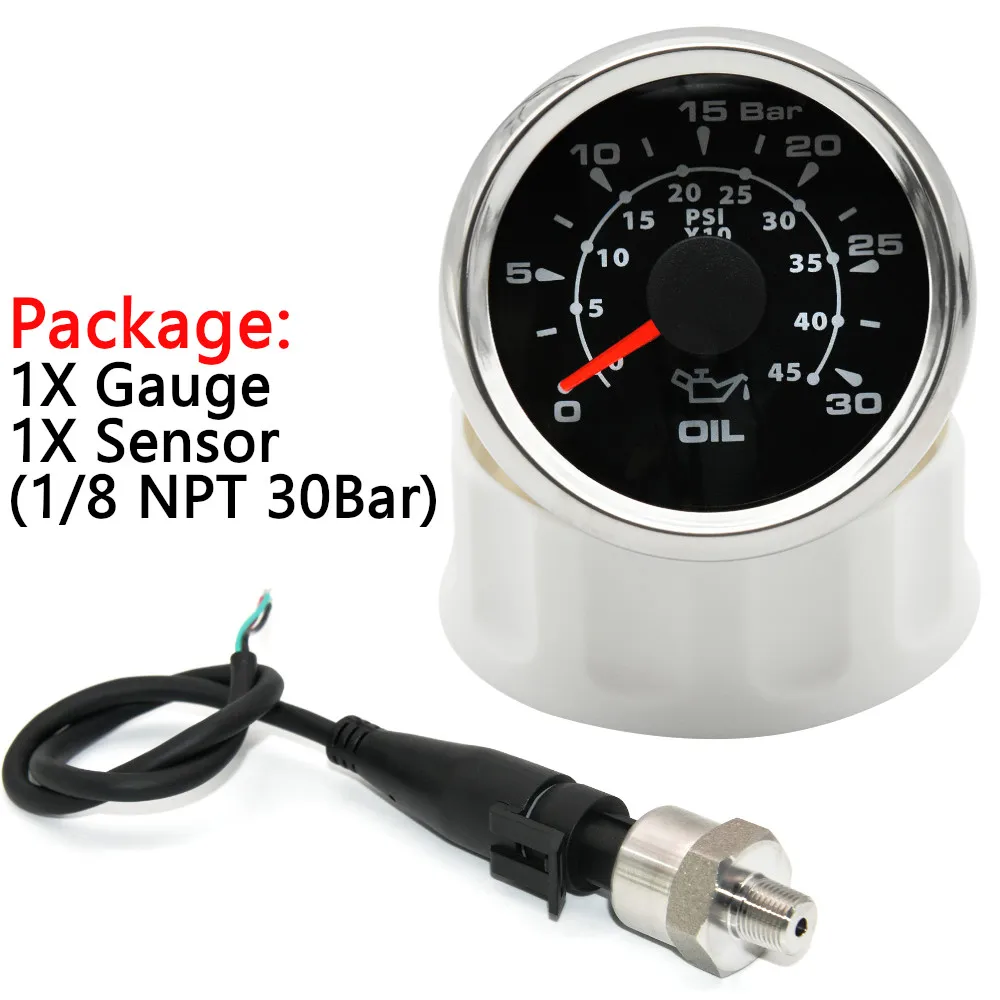 Benutzerdefinierte 2'' 52MM Öldruckmesser 0-30Bar 0-450Psi 7 Farbe LED Für Auto Lkw Boot 1/8NPT Druckwandler Sender Sensor