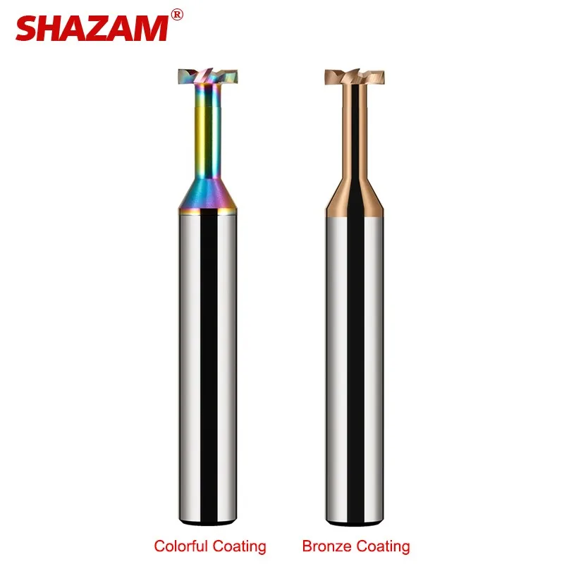 SHAZAM HRC58 4-Flute Colourful Coating Tungsten Steel Carbide Aluminium T-Shape Milling Cutter CNC Mechanical Machining Tools