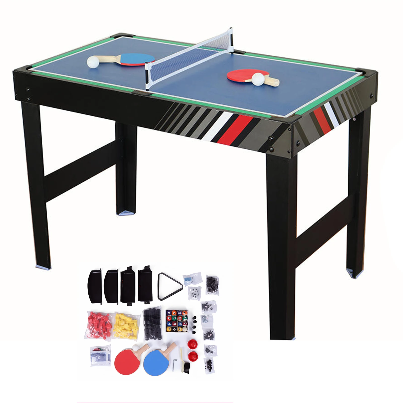 

Игровой стол 4-в-1: футбол, бильярд, хоккей, настольный теннис. Универсальный игровой комплекс, устойчивый к износу, для домашней игровой комнаты.