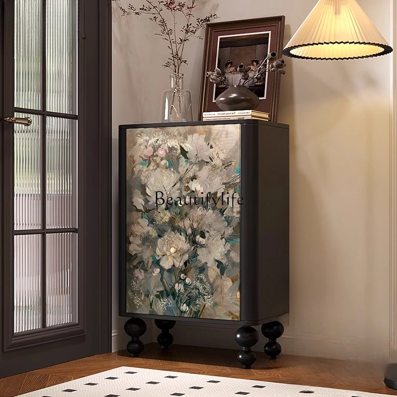 Modern medieval oil painting flower decoration cabinet household living room corridor end cabinet