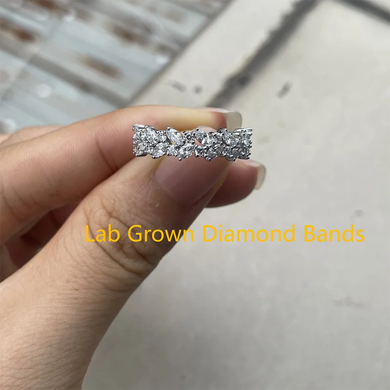 

1.2CTW Marquise Shape DEF VS-VVS Lab Grown Diamond CVD HPHT Half Eternity Diamond Band in Platinum 950 Diamond Ring For Lady