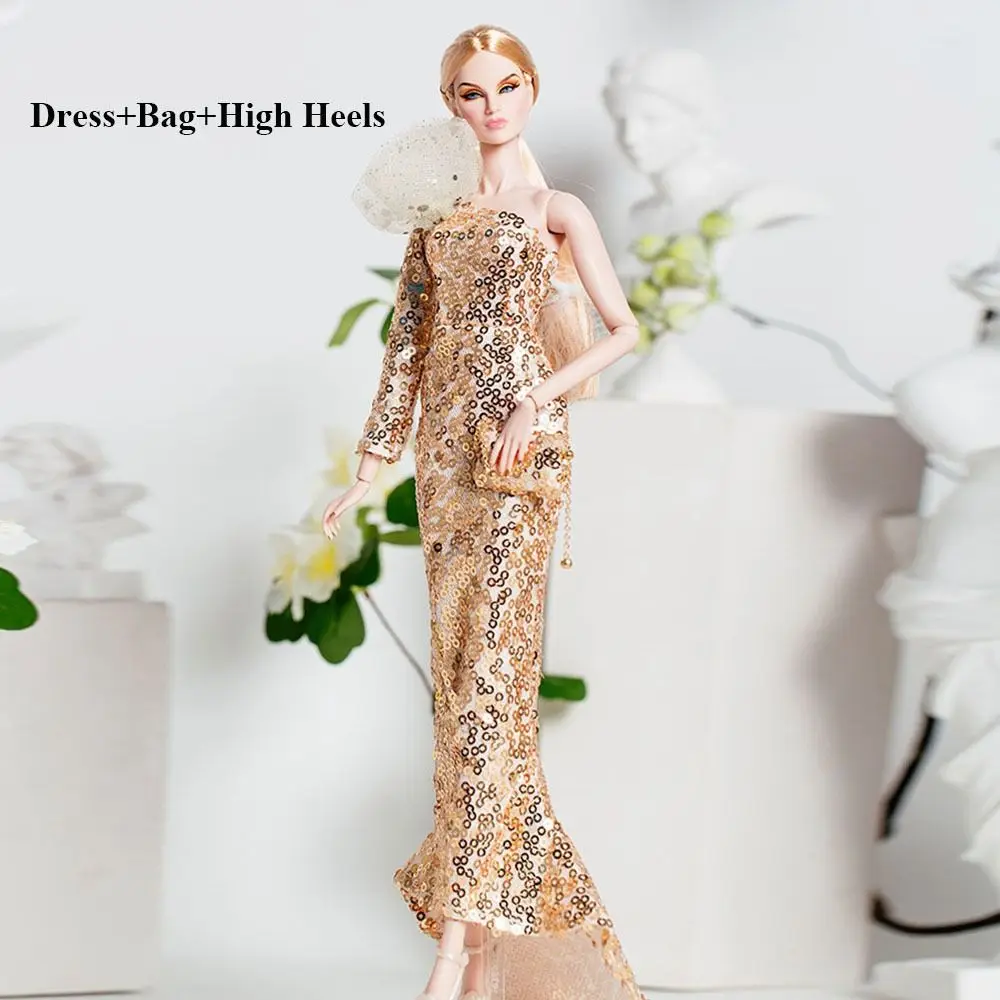 Novo conjunto de vestido dourado de renda europeia diy 6 estilos vestidos de casamento moda boneca roupas acessórios para boneca bjd de 30cm