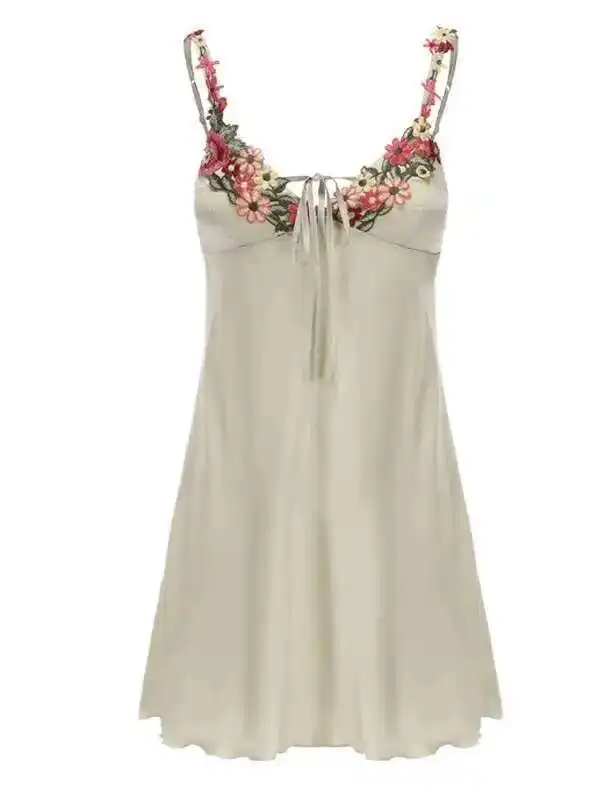 Glatter Eispyjama aus Seide mit tiefem V-Ausschnitt und Brustmatte, reine bestickte Spitze, großes Schlafkleid, elegant, bequem, FRD5