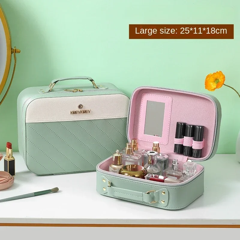 New Makeup Suitcase Fashion Rectangular Portable Large Travel Travel Travel Empty Plastic Box Storage PU Luggage