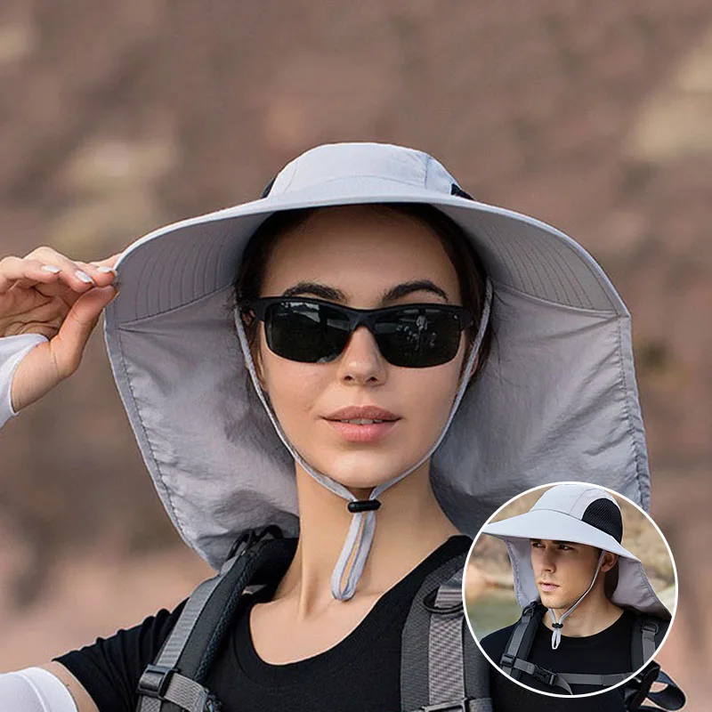 Summer Anti UV Sun Hats For Men Women Ponytail Hat Breathable Bucket Hat With Neck Flap Male Outdoor Qucik Drying Fishing Hats