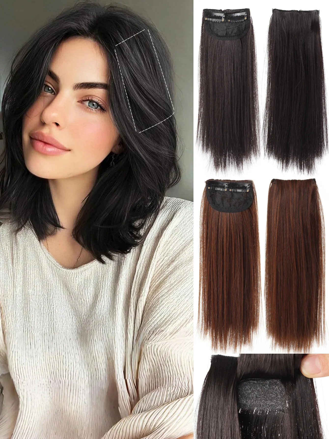 Synthetic Fluffy Invisable Seamless Hair Pads Clip In Increase Hair Volume Hair Extensions Top Side Cover Hairpiece for Women