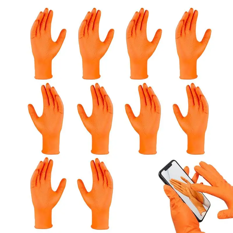 

Nitrile Gloves Orange Heavy Duty Texture Nitrile Gloves Safety Heavy-Duty Tear-Resistant Textured Orange Mitten 10x For