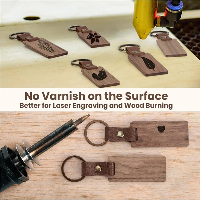 

AX83-25 Pieces Leather Wood Keychain Blank, Wooden Keychain Blanks With Leather Strap, Unfinished Wooden Keychains