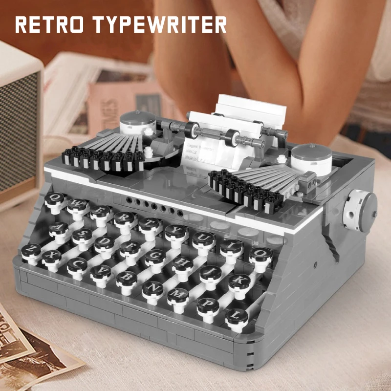 ZHEGAO Vintage Series Micro Particle Building Blocks Typewriter Model Phonograph Classic Telephone Coffee Maker Toy Display Gift