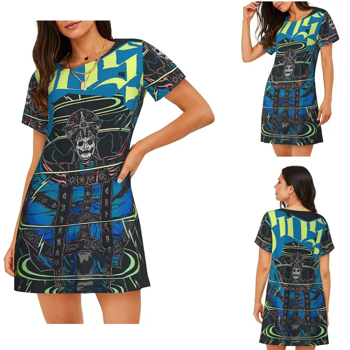 Custom Rock Band Ghost BC Short Sleeves Nightdress For Sleeping Sleepshirts Women Short Sleeve Nightgowns Loose Pajama Dress