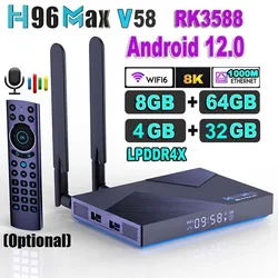 H96 MAX V58 안드로이드 12 TV 박스, 록칩 RK3588 옥타 코어, 8GB LPDDR4, 64GB, 1000M LAN, 2.4G, 5G 듀얼 와이파이 6, 8K, 4G, 32G 스마트 셋톱 박스