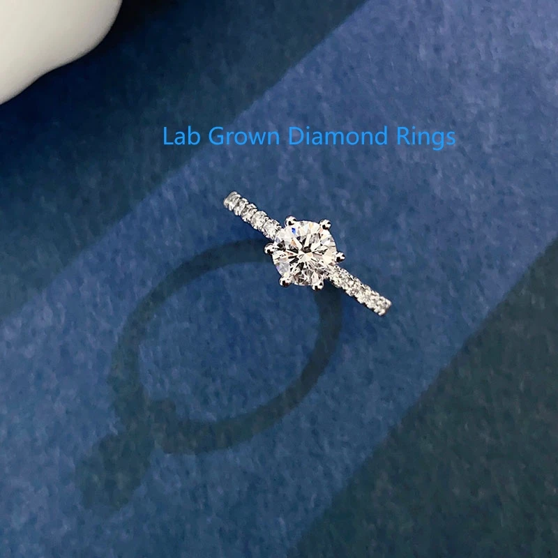 Elegant 1CT Round CVD HPHT Lab Grown Diamond Engagement Ring IGI Certified DEF VS Platinum 950 Pave Band Wedding Ring For Women