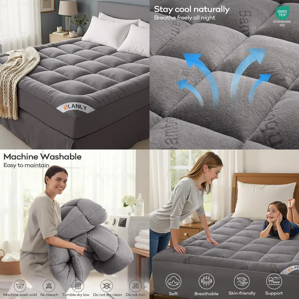 

Охлаждающая подушка из бамбука и вискозы, наматрасник — королевский размер, плюшевый наполнитель для облегчения боли в спине, эластичный глубокий карман, светло-серый