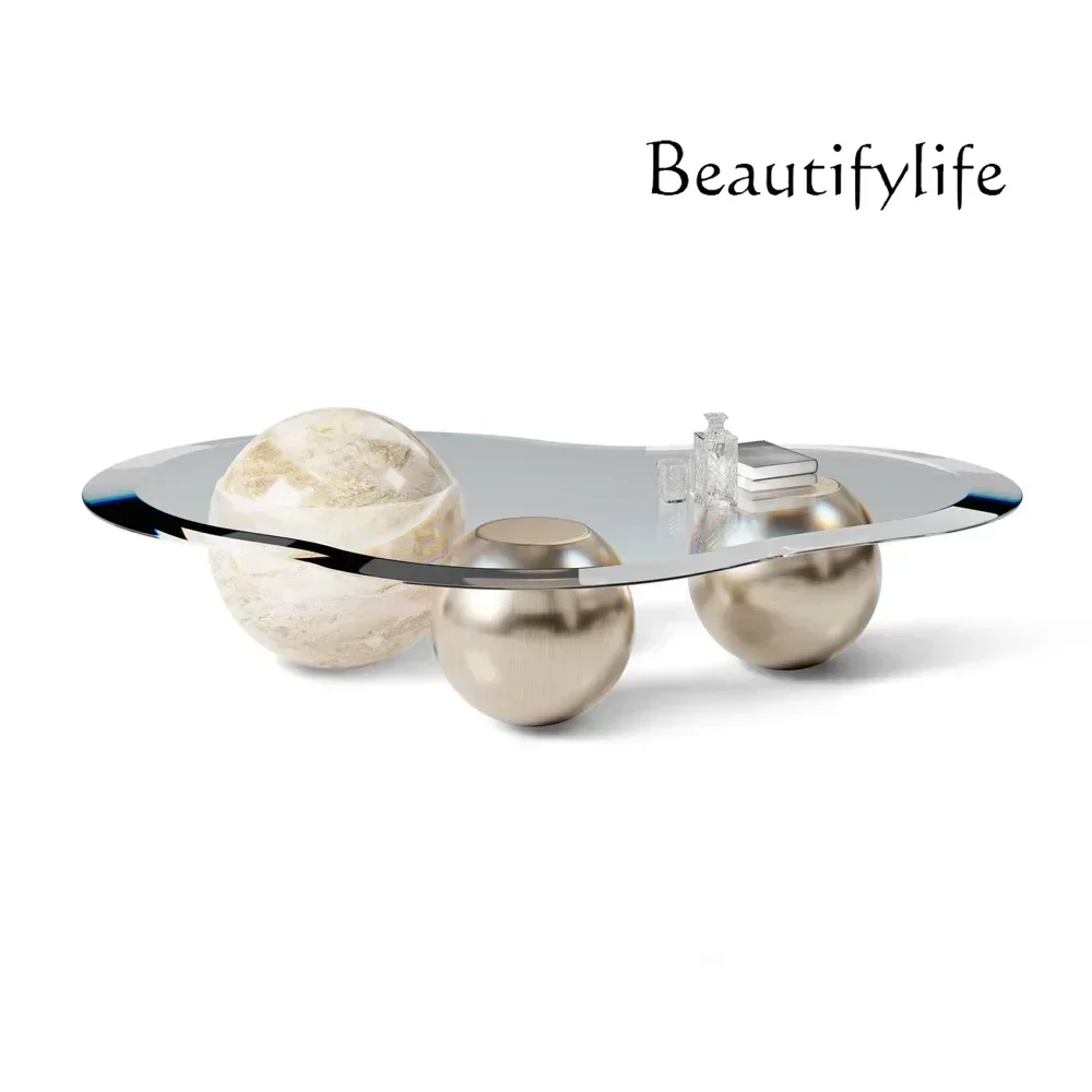 

XX Living Room Furniture American Brass Coffee Table Marble Glass Top Hotel Living Room Side Table