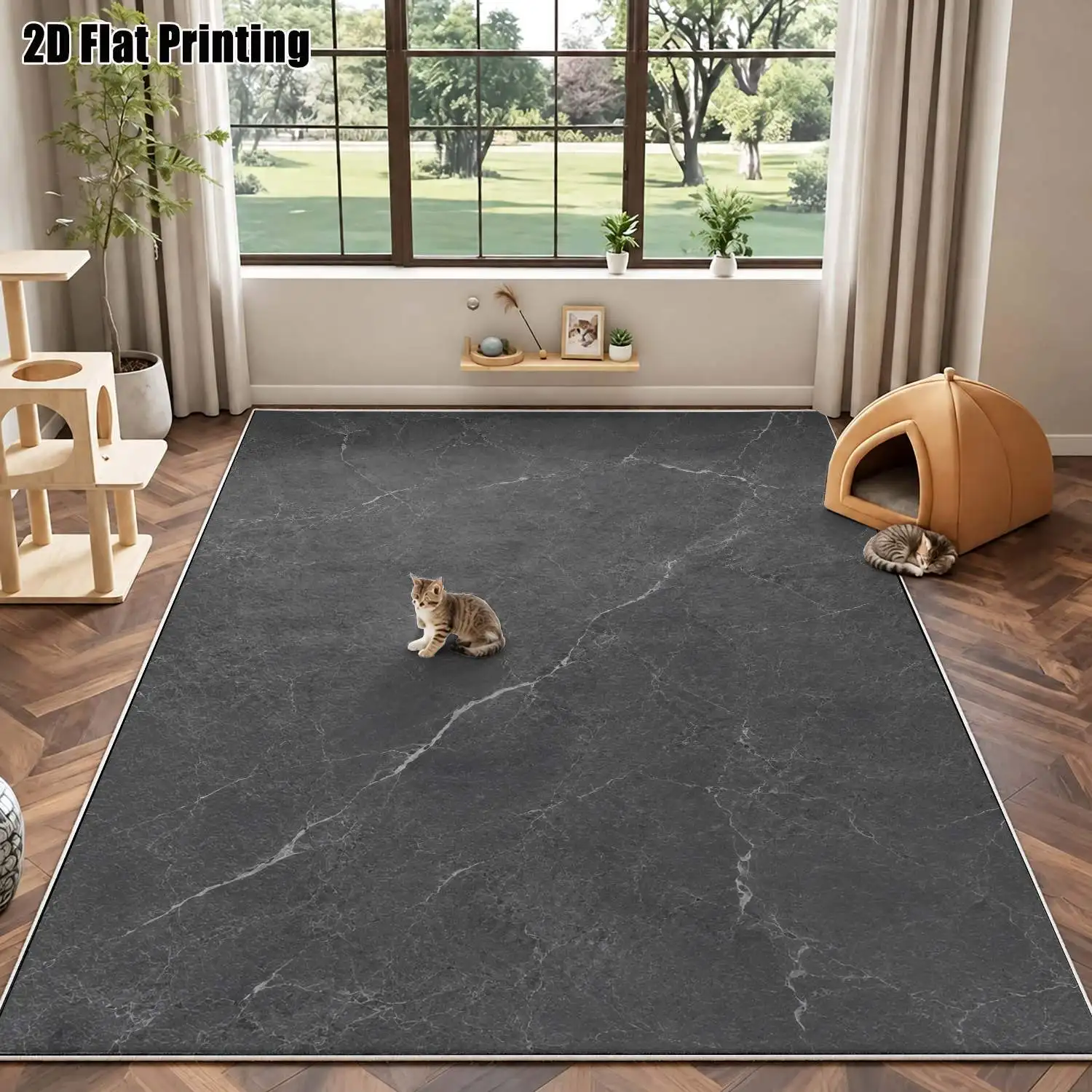 1Pc 2D Printed Velvet Marble Texture Carpet, Nordic/Instagram/Modern Minimalist/European/Retro Style, Machine Washable, Multi-Size, for Entrance, Dining, Foyer, Bedroom, Study, Living Room Home Decor