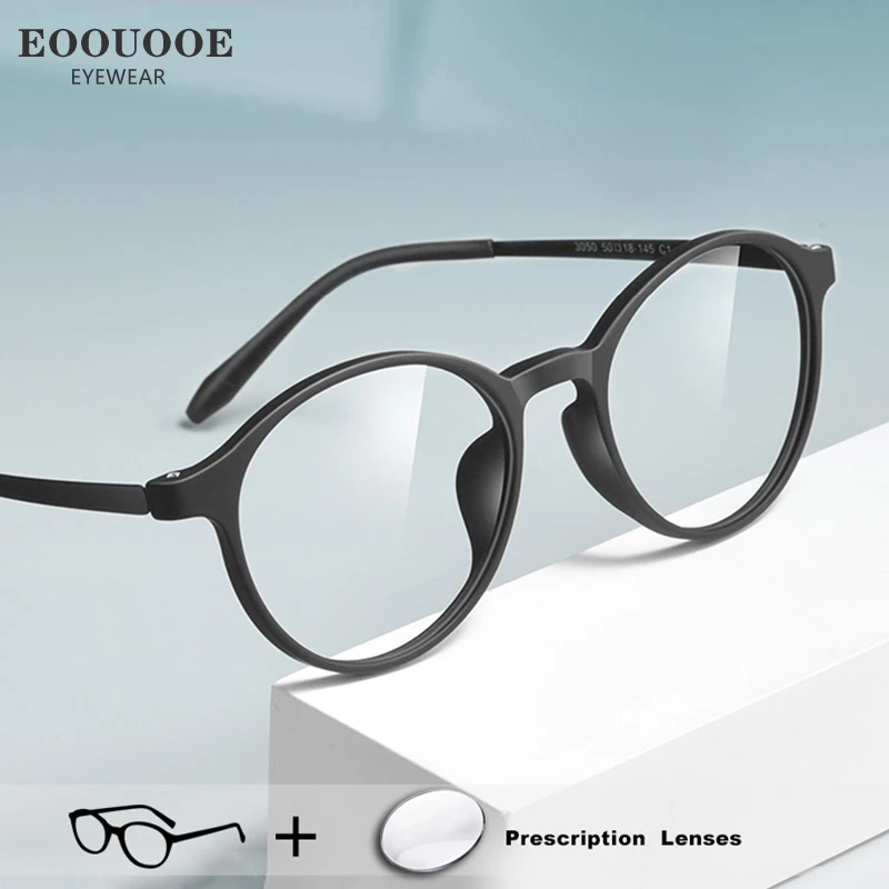 Women TR90 Titanium Optical Glasses Round Frame Recipe Prescription Lenses Vision Correct Myopia Eyewear Soft Rubber LIGHTWEIGHT