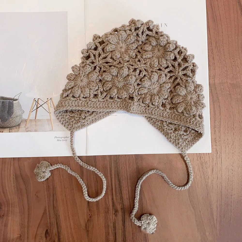Ademende handgemaakte kinder gebreide muts holle bloem gehaakte baret cap dunne casual prinses cap voor kindermeisjes
