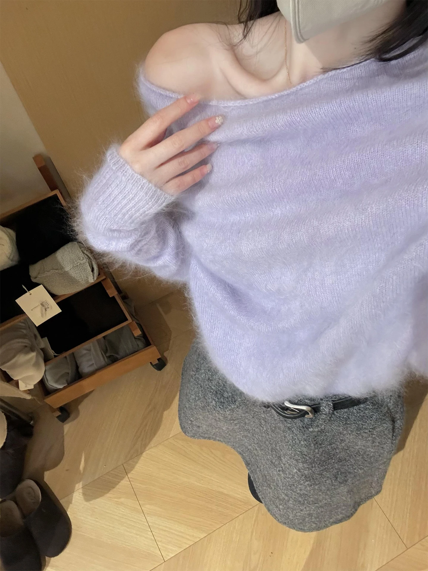 한국 스타일 어깨 노출 롱 슬리브 니트 베이스 셔츠 여성용 가을 겨울 우아하고 아름다운 스웨터 이너웨어 탑