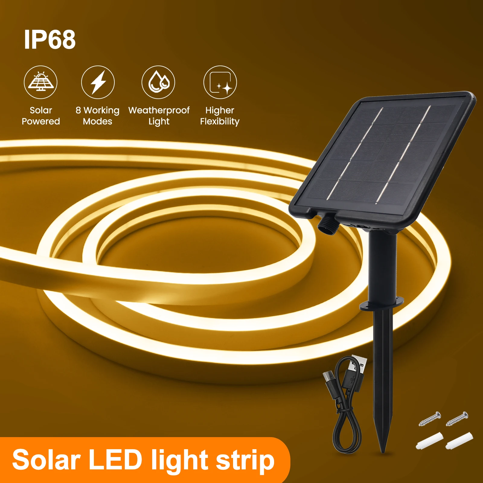 Solar Neon LED Strip IP68 Waterproof DC 24V 2835 120LEDs/m Flexible Tape White/Warm White Neon LED Light Strip for Home Garden