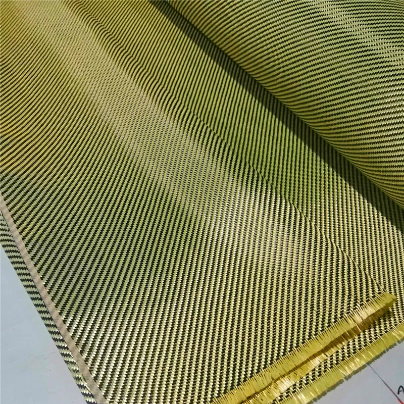 200gsm 1100D żółty Kevlar i tkanina mieszana z włókna węglowego 3K 2x2 Twill tkanina węglowa Kevlar włókno aramidowe 40 \