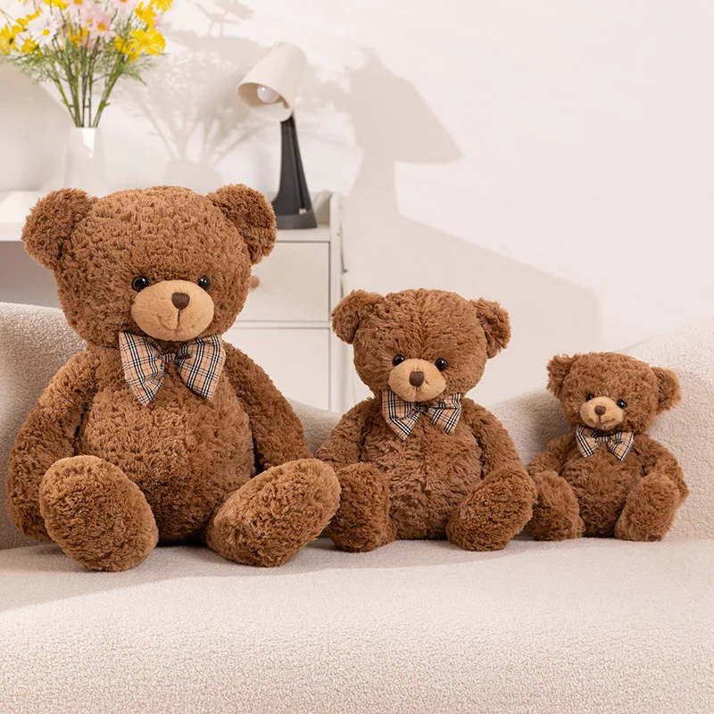 40-80cm Classic Teddy Bear Plush Dolls Cute Brown Bear Plushies with Bow Decor Lovely Birthday Gift Large Hug Pillow For Girl