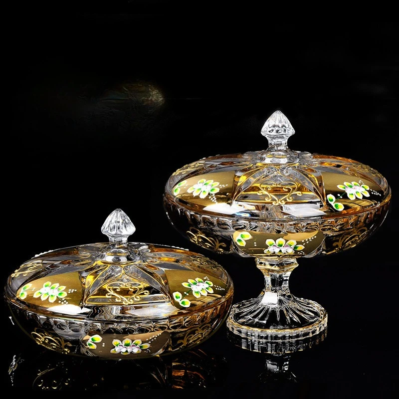 

Fruit box, household living room with lid, enamel flower snacks