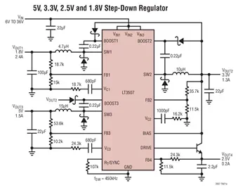 LT3507 LT3507AEFE LT3507AIFE LT3507AHFE - Triple Monolithic Step-Down Regulator with LDO