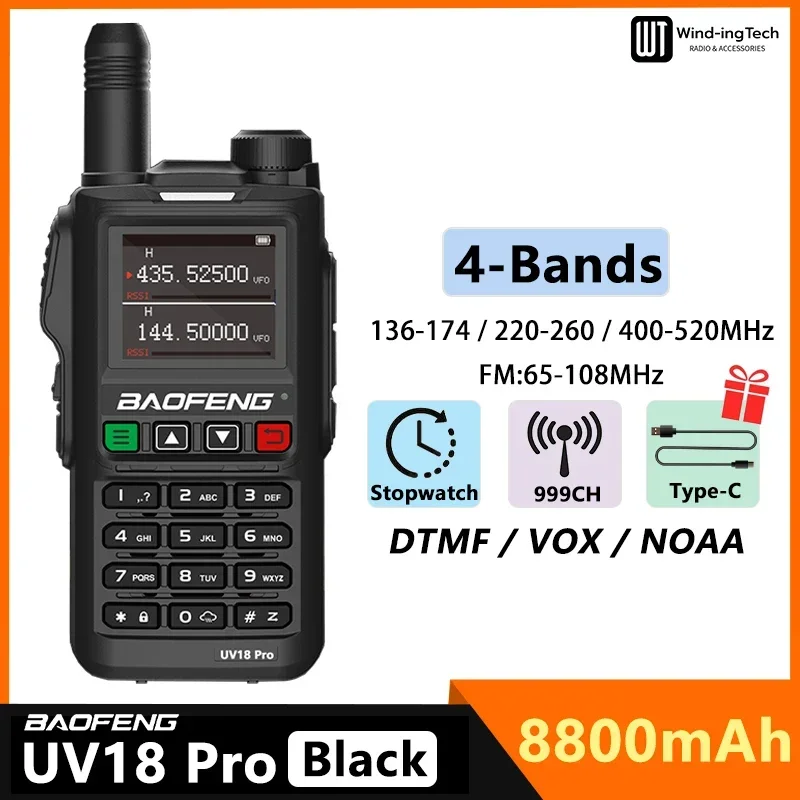 

Baofeng UV18 Pro Black Handheld Walkie Talkie 4 Band UHF VHF 999 Channel Two Way Radio Powerful UV18i UV18L H UV-G28 Transceiver