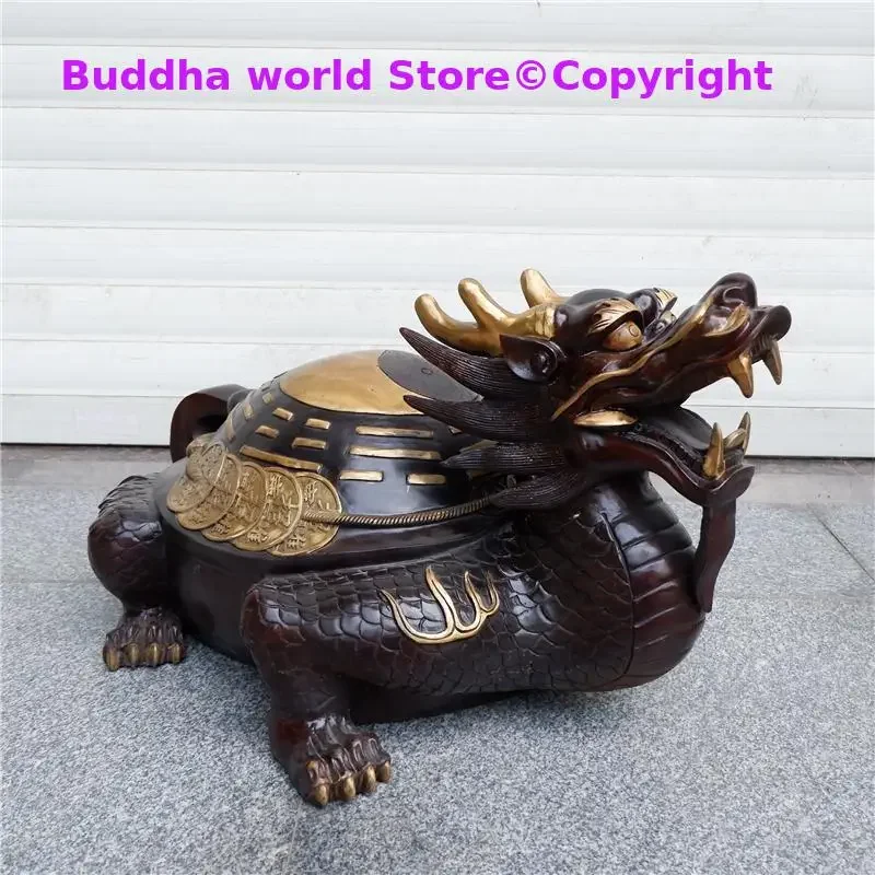 38cm large HOME SHOP efficacious Mascot Exorcise evil spirits prosperous wealth money bronze Dragon turtle FENG SHUI statue