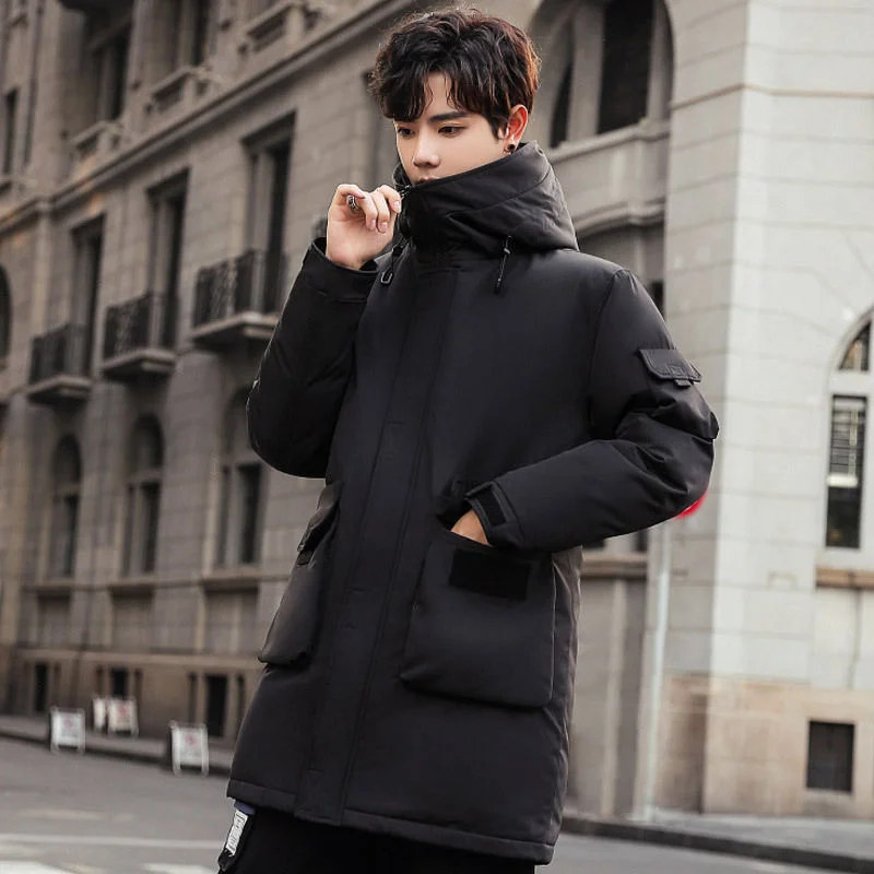 New Winter 2023 Men Coat Hood solid ColorCasual Parka Outwear Thicken Warm hooded Slim Fit Student Outwear Coat Black Yellow