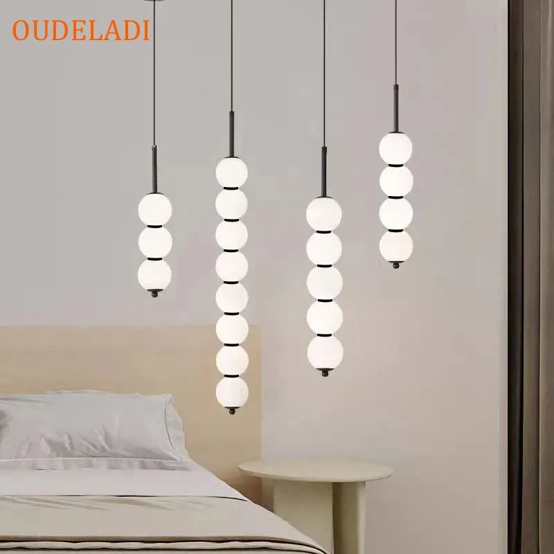 

OUDELADI LED White Pearl glass ball pendant lights Kitchen Bubble Hanging Lamp Restaurant Bar Decor Grape bunches pendant lamp