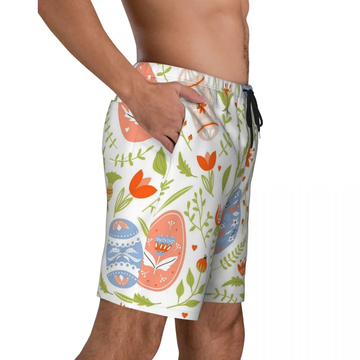 Colorful Easter Eggs Board Shorts Summer Flower Bunnies Collection Casual Beach Shorts Males Sportswear Breathable Beach Trunks