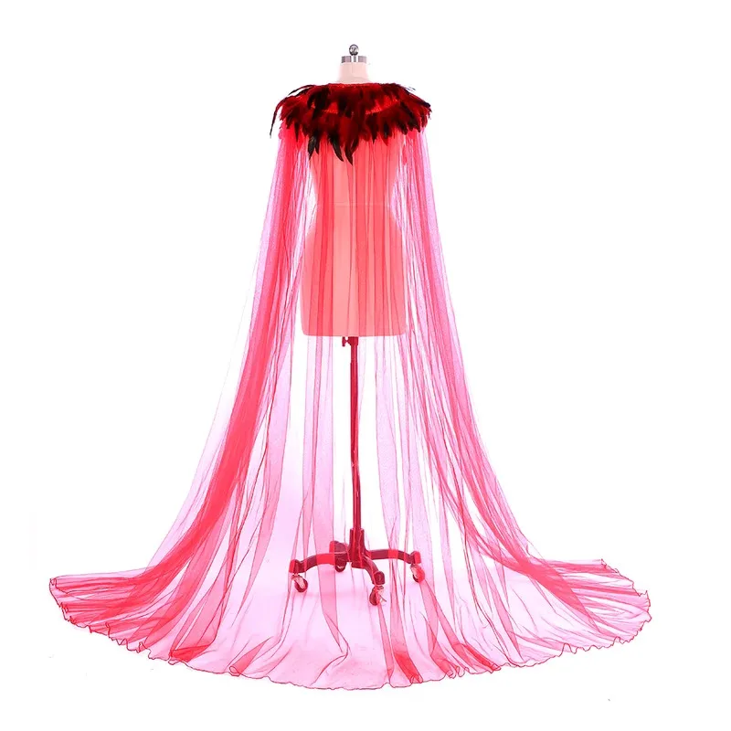 

asdh8@Women's Gothic Steampunk Feathers Light Gauze Cloak Evil Queen Cosplay Cape Halloween Vampire Dress up Witch Disguise Gown