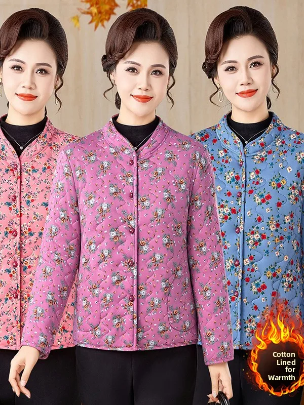 

Warmth Floral Print Lightweight ort Cotton Jaet Inner Wear for Middle-Aged And ly Women Faionable Loose Fit Sle