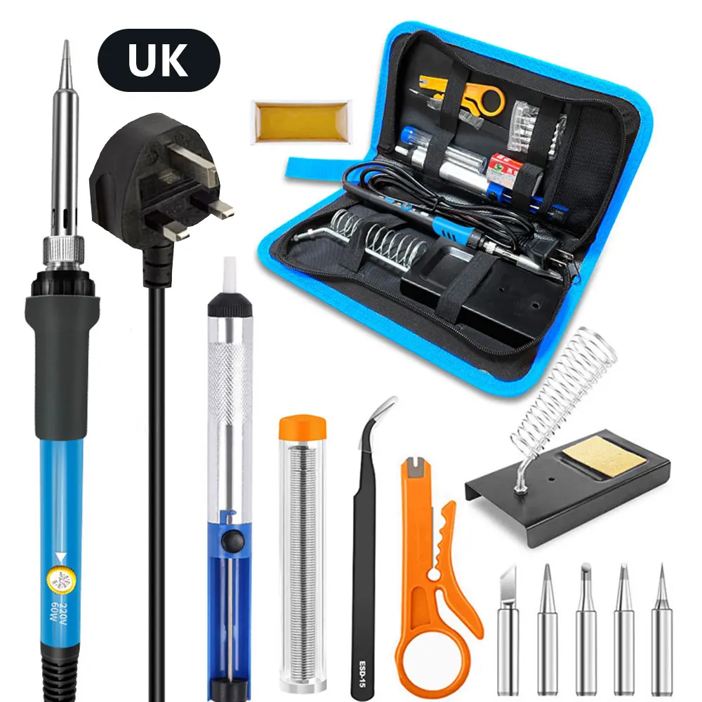 Electric Soldering 60w Iron EU US UK Temperature Adjustment Soldering Iron Electronic Welding Repair Tool Set