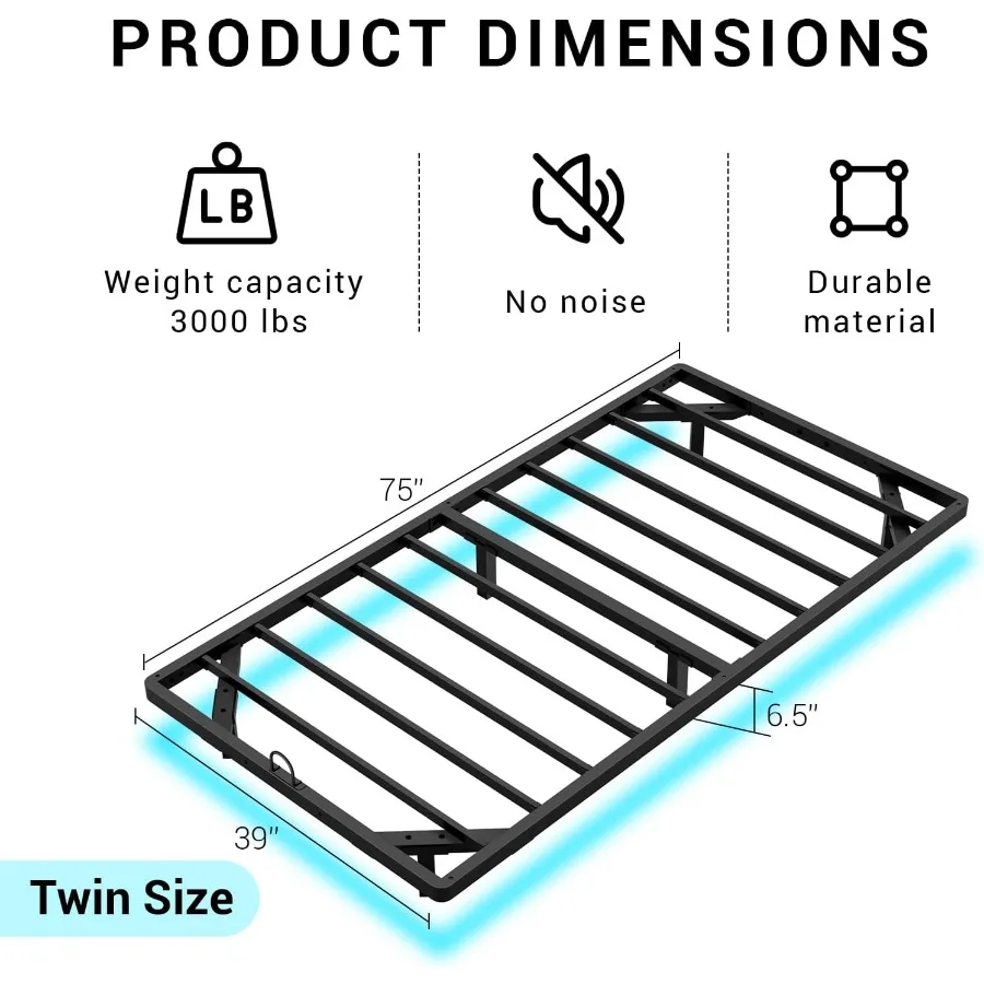 Size Floating Metal Bed Frame with Smart LED Lights Charging Station, Metal Platform Bed Base No Box Spring Needed, Easy Assemb
