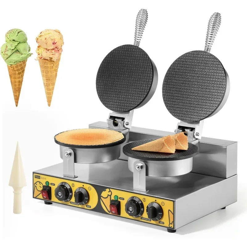 

Dyna-Living Waffle Cone Maker Commercial Electric Stainless Steel Round Waffle Cone Iron with Non-Stick Coating