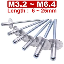 M3.2 M4 M4.8 M5M6.4 Aluminum Alloy Big Head Pull Rivet Large Flat Head Round Head Core Pull Rivet Pull Nail Decoration 10~100Pcs