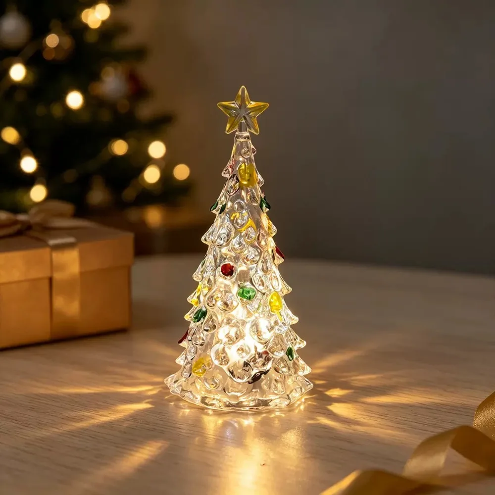 Small Luminous Christmas Tree Lamp Transparent Glowing Christmas Tree Night Light LED Colorful Xms Eve Candle Lights Bar