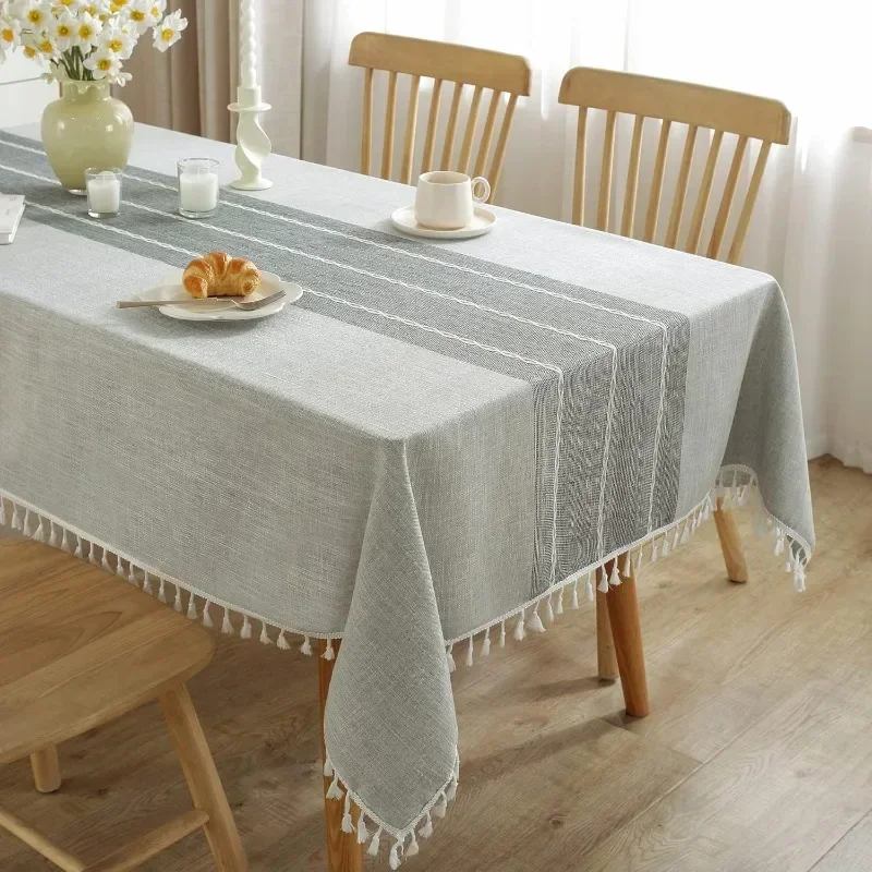 

Cotton Linen Table Cloth Waterproof Tablecloth Wrinkle Free Farmhouse Dining Table Cover, Soft Fabric Table Cloths with Tassels