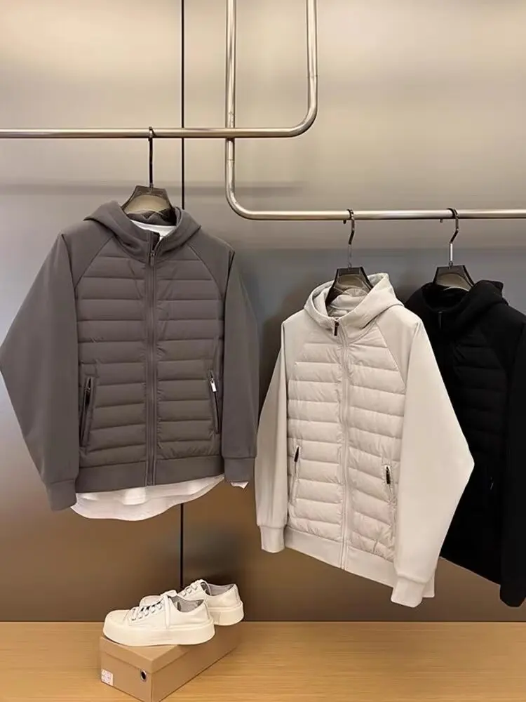 Winter New Men's Lightweight Casual Hooded Jacket Versatile Splicing Couple's Windproof and Cold Proof Cotton Jacket