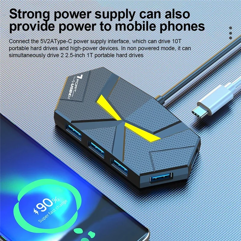 

EDT-7 портов USB 3.0 Type C HUB Расширитель 5 Гбит/с Высокоскоростной адаптер OTG Док-станция для ноутбука Жесткий диск Мышь Клавиатура