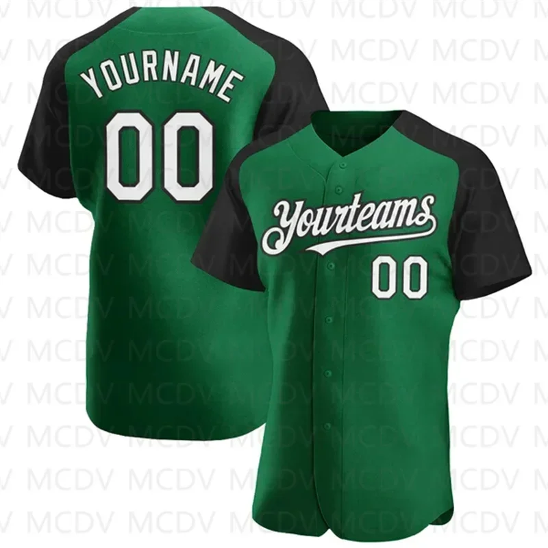 Custom Kelly Green Gold-Black Authentic Raglan Sleeves Baseball  3D Printed for Men and Women Casual Team Shirts  Unisex Tops